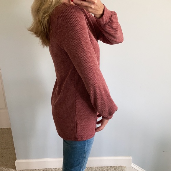 Burgundy, Ribbed Long Sleeve Tunic Top - Picture 5 of 10